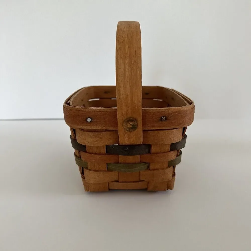 Longaberger Basket Vintage 1991 Green Weave Handle Small Farmhouse Country